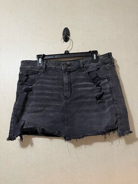 American Eagle Super Stretch X Black Distressed Denim Mini Skirt Size 16